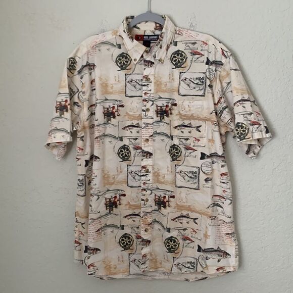 Reel Legends Fishing Print Men’s Short Sleeve Shirt Size L - Picture 1 of 7